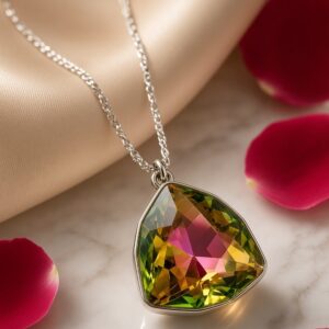 Majestic Multicolor Mystic Quartz Trillion Cut Pendant-Platinum Finish