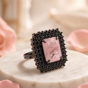 The Sovereign Pink Druzy Emerald-Cut Ring-Black Rhodium Finish