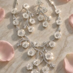The Cherry Blossom Sakura Frost Diamond-Style Branch Jasmine Necklace-Platinum Finish