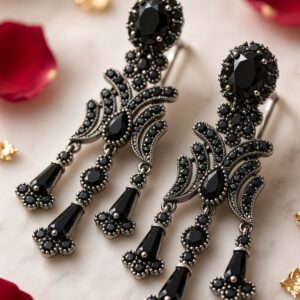 The Noir Victorie Vintage Chandelier Earrings-Black Rhodium Finish
