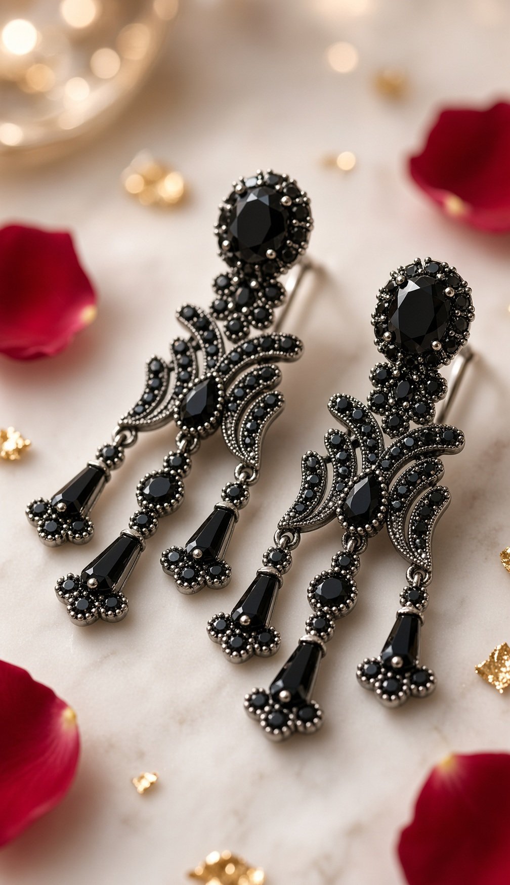 The Noir Victorie Vintage Chandelier Earrings-Black Rhodium Finish