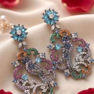 The Rainbow Paradise Parrot Multi-Gemstone Earrings-Black Rhodium Finish