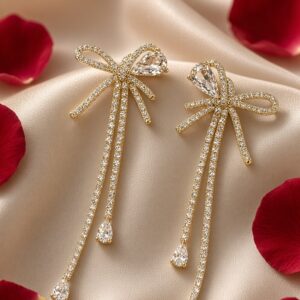 Versailles Crystal Pavillion Bow Tassel Earrings-Gold Finish