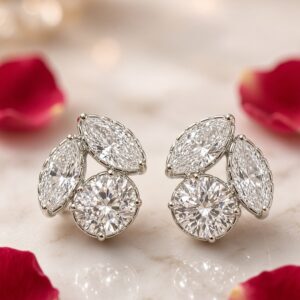 The Astral Marquise And Round Cz Cluster Studs-Platinum Finish