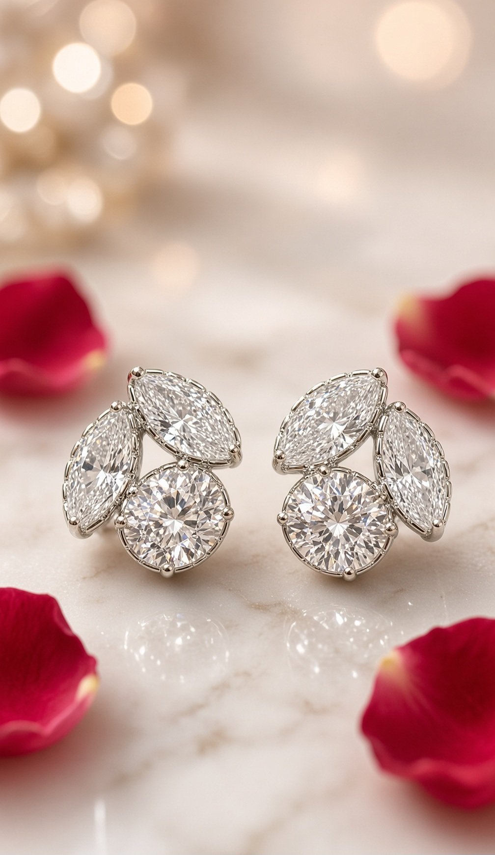 The Astral Marquise And Round Cz Cluster Studs-Platinum Finish