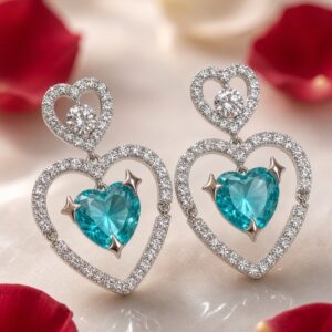 The Amore Heart-Cut Paraiba Tourmaline Open Heart Earrings-Platinum Finish
