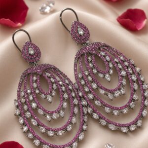 Sorrento Berry Pavè And Marquise Layered Oval Earrings-Black Rhodium Finish