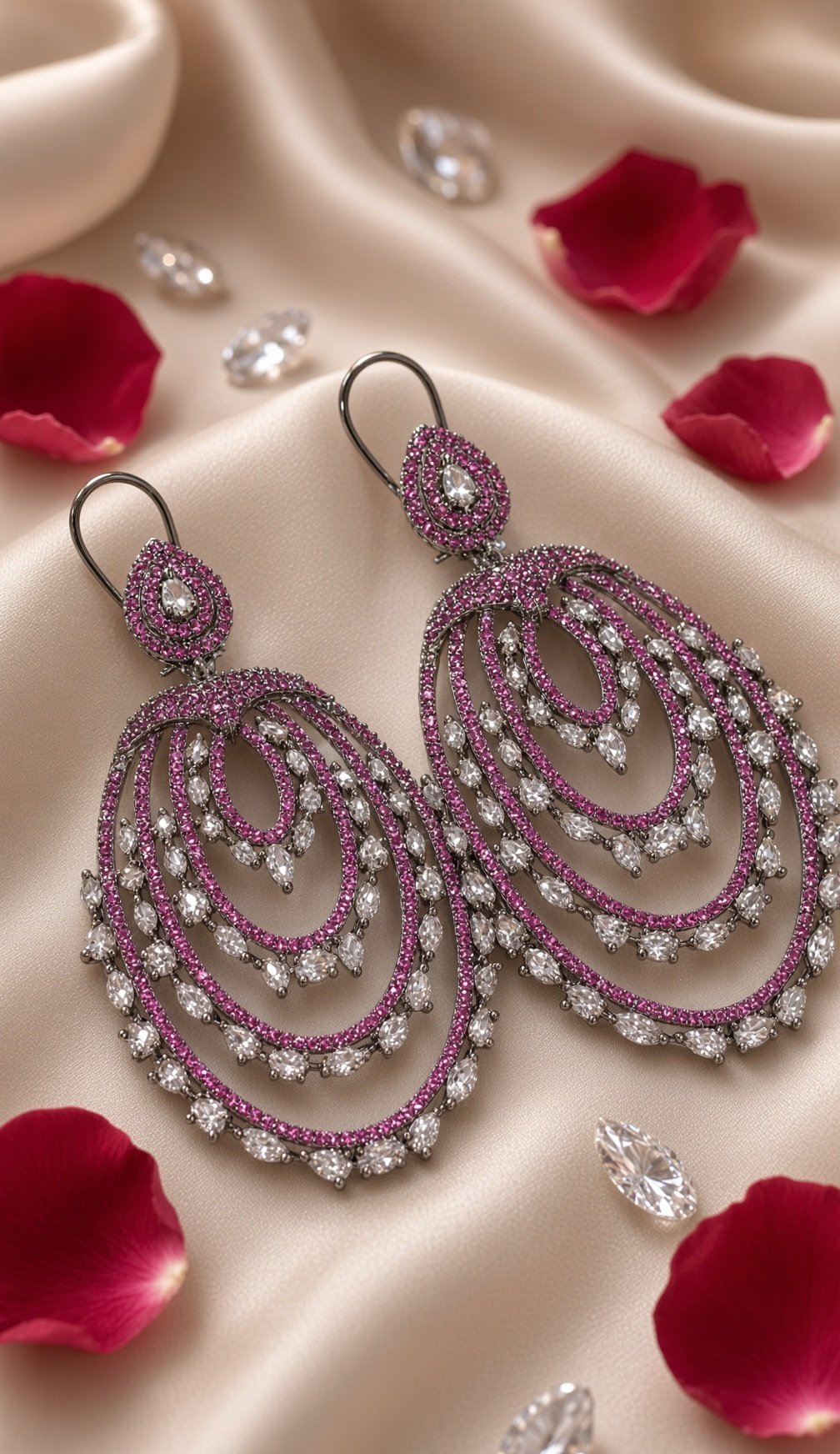 Sorrento Berry Pavè And Marquise Layered Oval Earrings-Black Rhodium Finish