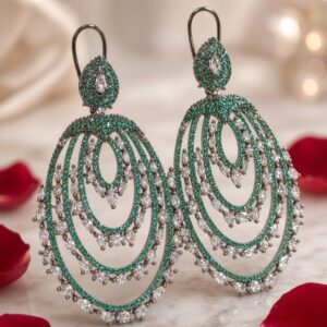 The Emerald Wave Concentric Oval Chandelier Earrings-Black Rhodium Finish