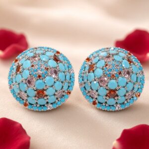 The Persian Sky Turquoise And Pave Sphere Studs-Platinum Finish