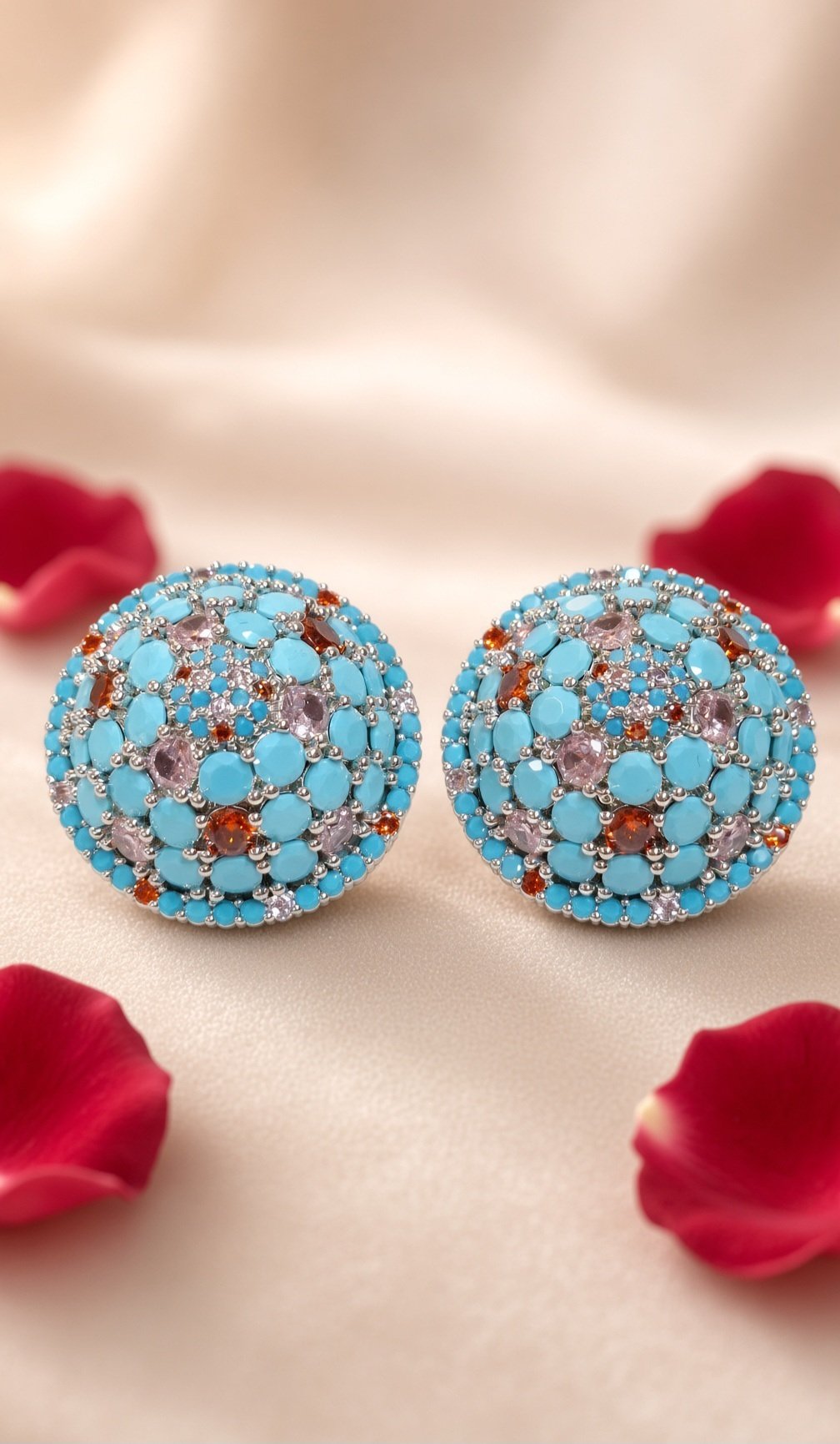 The Persian Sky Turquoise And Pave Sphere Studs-Platinum Finish
