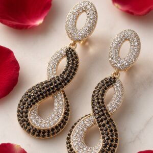 The Continuum Black And White Diamond-Style Infinity Drop Earrings-Gold Finish