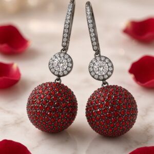 Royal Scarlett Pavè Sphere Orb Drop Earrings-Black Rhodium Finish