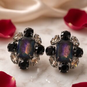 The Nebula Aurora Iridescent Amethyst And Black Studs-Black Rhodium Finish