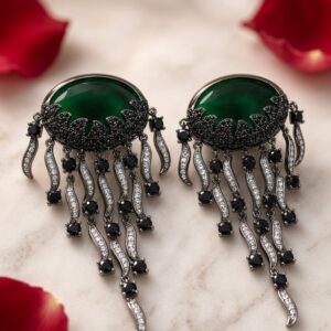 The Medusa Emerald Cabochon Jellyfish Drop Earrings-Black Rhodium Finish