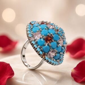 The Aegean Dome Turquoise And Gemstone Cocktail Ring-Platinum Finish
