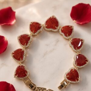 The Amour Flame Red Crystal Heart Link Bracelet-Gold Finish