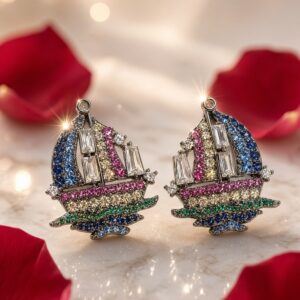 The Riviera Sailboat Multicolor Pavillion Studs-Black Rhodium Finish