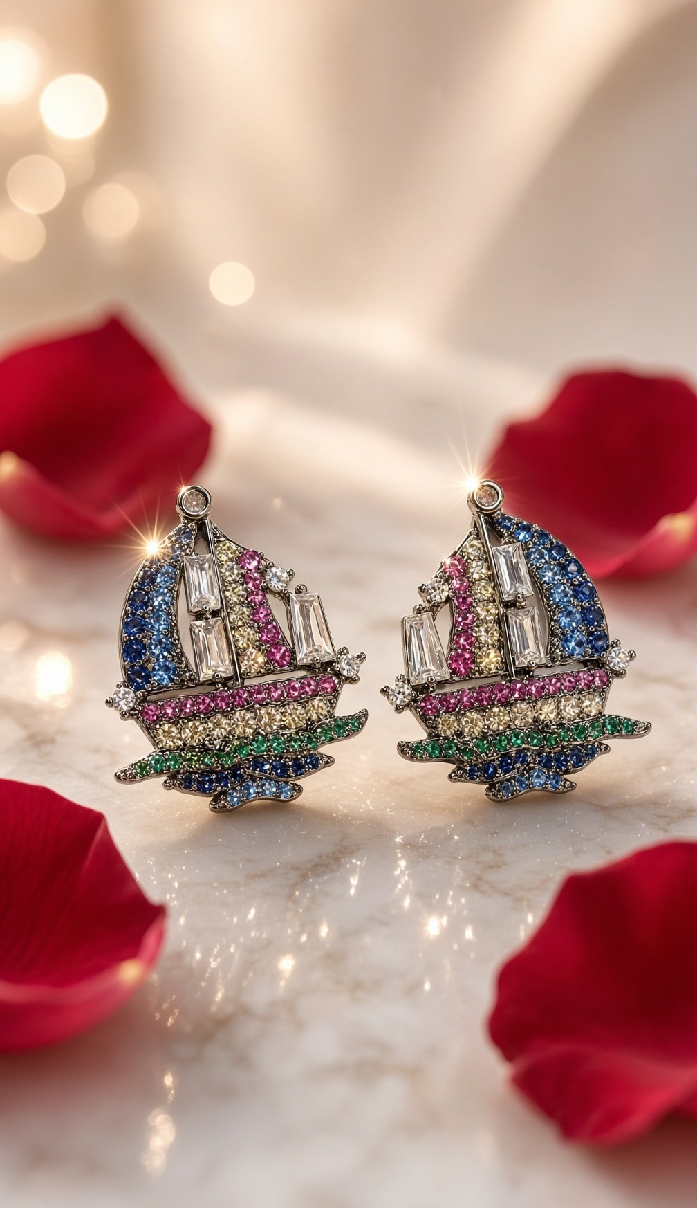 The Riviera Sailboat Multicolor Pavillion Studs-Black Rhodium Finish