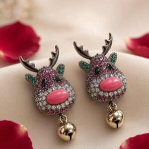 The Festive Rudolph Pavè Reindeer Drop Earrings-Black Rhodium Finish