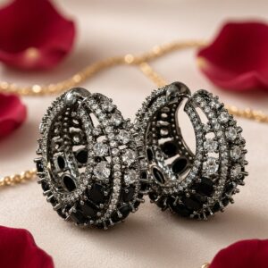Obsidian Eclipse Black Rhodium Shadow Bloom Hoops-Black Rhodium Finish