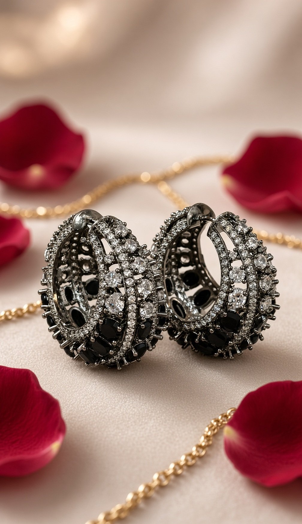 Obsidian Eclipse Black Rhodium Shadow Bloom Hoops-Black Rhodium Finish
