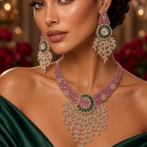 The Royal Ruby And Emerald Radiance Medallion Choker Set-Gold Finish