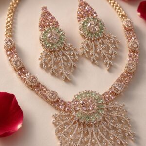 The Mint Peridot Solitaire Medallion Pastel Filigree Choker Set-Gold Finish