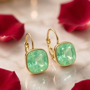 Mint Emerald Cushion-Cut Leverback Drop Earrings-Gold Finish