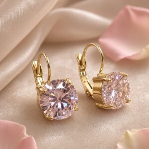 The Solitaire Classic Round Crystal Leverback Earrings-Gold Finish