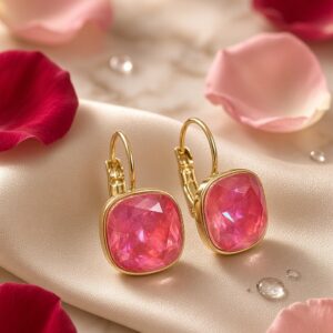 The Rosè Royal Cushion-Cut Gemstone Leverback Earrings-Gold Finish