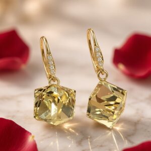 The Prism Cube Champagne Crystal Drop Hoops-Gold Finish