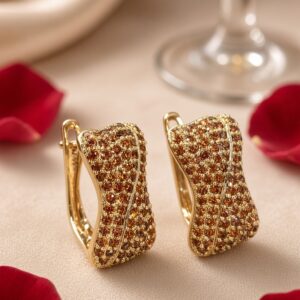 Cognac Wave Amber Pavè Sculpted Hoops-Gold Finish