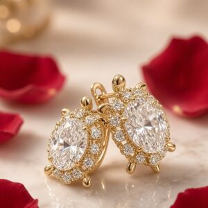 The Victoria Tortoise Oval Diamond-Style Leverback Earrings-Gold Finish
