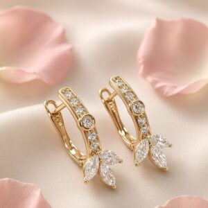 The Fluer Marquise Leaf Botanical Marquise Hoops-Gold Finish