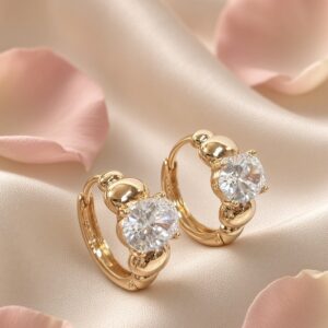 Clarissa Sculpted Gold Solitaire Hoop Earrings-Gold Finish