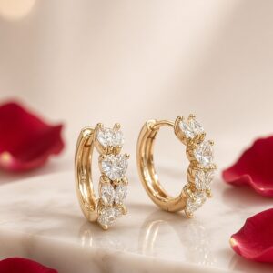 The Rosalind Heart And Marquise Cluster Hoops-Gold Finish
