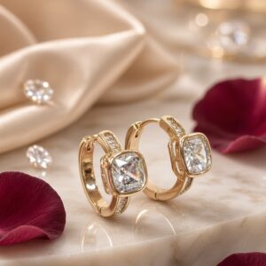 The Aurelia Cushion-Cut Diamond-Style Earrings-Gold Finish
