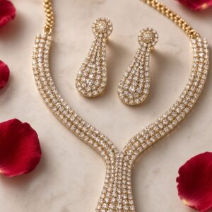 The Royal Teardrop Grace Pavè Cz Choker Diamond-like Choker Set-Gold Finish