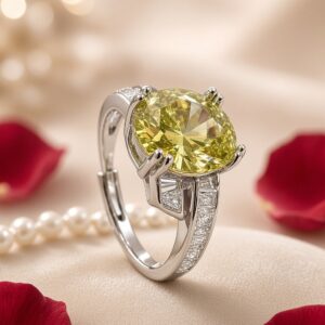 Soliel Oval Brilliant Critine And Channel-Set Adjustable Ring-Platinum Finish