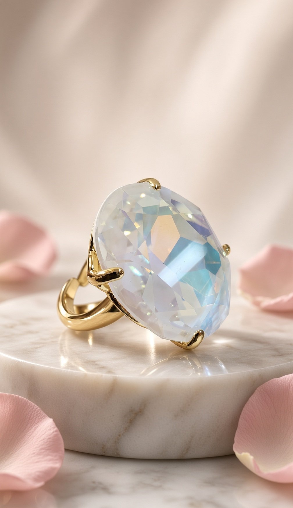 Opalescent Prism Oval Cocktail Adjustable Ring-Gold Finish