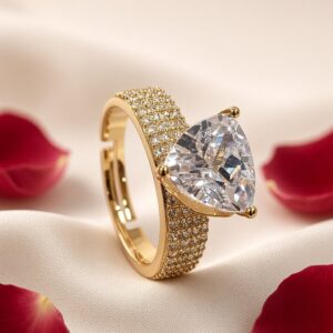 Celeste Trillion-Cut Pavè Solitaire Adjustable Ring-Gold Finish