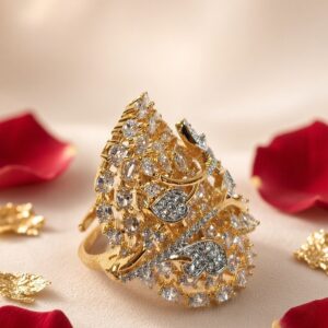 Sovereign Two-Tone Pave Foliage Wide Adjustable Ring-Gold Finish