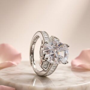 Monarch Oval Cut Crystal Engagement Adjustable Ring-Platinum Finish