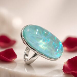 Oceanic Iridescent Opaline Oval Adjustable Ring-Platinum Finish