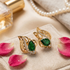 The Emerald Meadow Pear-Cut Leverback Earrings-Gold Finish
