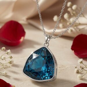 The Azure Ocean Silver Trillion Cut London Blue Topaz Pendant-Platinum Finish