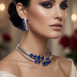 The Sapphire Ocean White Gold Sapphire And Diamond-Style Open Hasli With Hoops-Platinum Finish