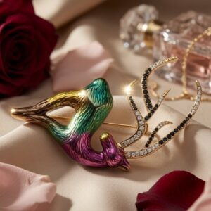Luxury Gradient Metallic Deer Brooch With Antlers-Gold Finish