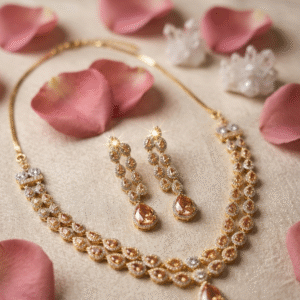 Isabella Champagne Morganite Teardrop Bridal Choker Set-Gold Finish